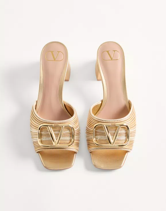 Valentino Metallic Vlogo Signature Slide Sandal With Cornely Embroidery 60Mm - Image 5